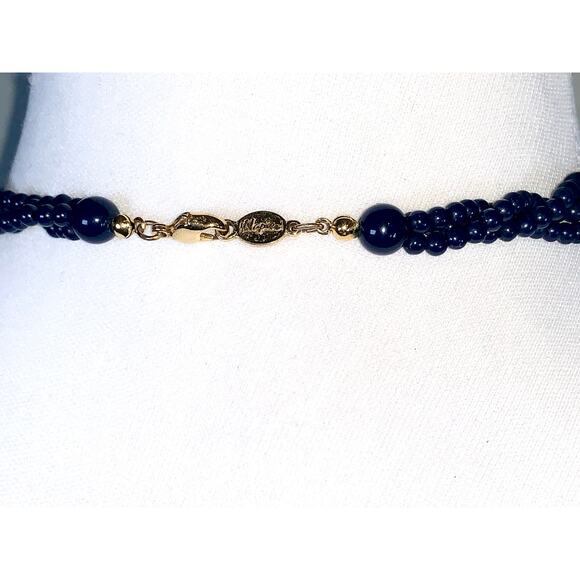 Vintage Napier Multistrand Midnight Blue Beaded Faux Pearl Statement Necklace - Picture 4 of 7